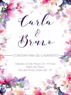 Convite de Casamento Floral Aquarela para Editar Online