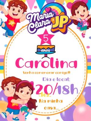 Convite de Aniversário Maria Clara e JP para Editar Online