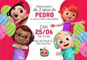 Convite de Aniversário Cocomelon para Editar Online