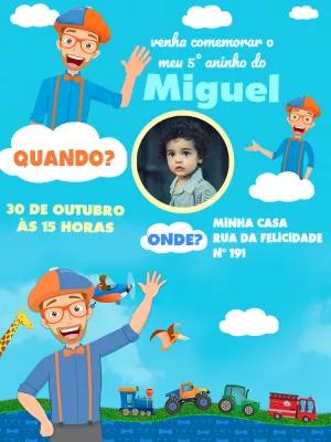 Convite de Aniversário Blippi com Foto para Editar Online
