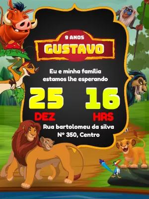 Convite Aniversário Rei Leão com Personagens para Editar Online