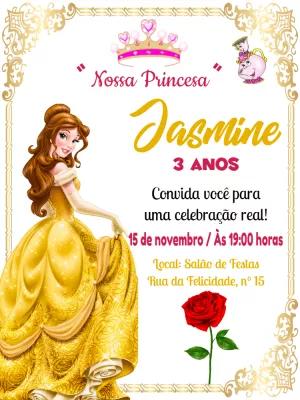 Convite Aniversário Princesa Bela para Editar Online