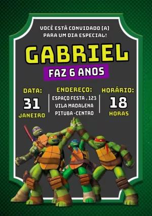 Convite de Aniversário Tartarugas Ninja para Editar Online