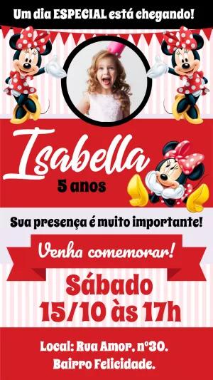 Convite Aniversário Minnie Mouse com Foto para Editar Online