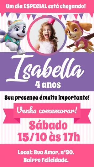 Convite Aniversário Patrulha Canina com Foto para Editar Online