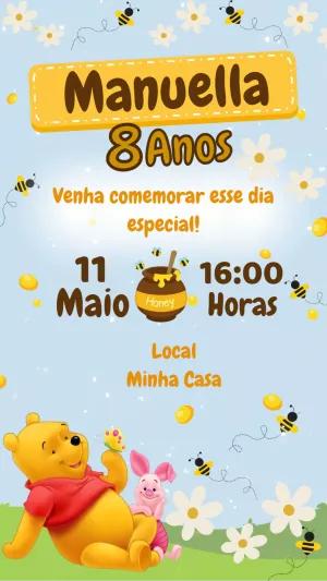 Convite de Aniversário Ursinho Pooh e Amigos para Editar