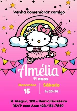 Convite de Aniversário Hello Kitty para Editar Online