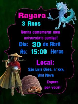 Convite Aniversário Raya e o último Dragão para Editar Online