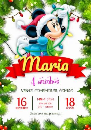 Convite Aniversário Minnie Natal para Editar Online e Imprimir