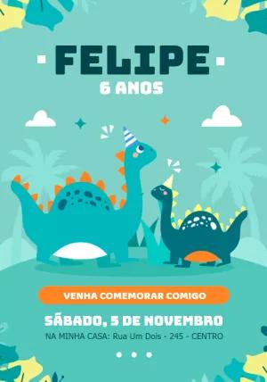 Convite de Aniversário Dinossauros para Editar Online