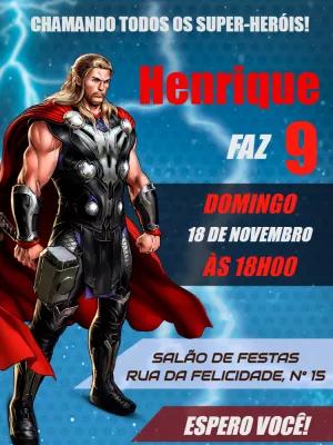 Convite Aniversário Thor dos Vingadores para Editar Online