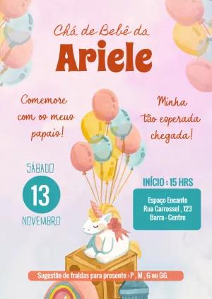 Convite Chá de Bebê Unicórnio Aquarela para Editar Online