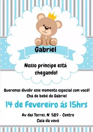 Convite Chá de Bebê Ursinho Príncipe para Editar Online