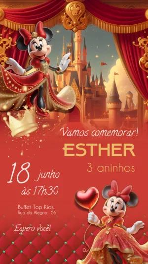 Convite Aniversário Minnie Realeza para Editar Online