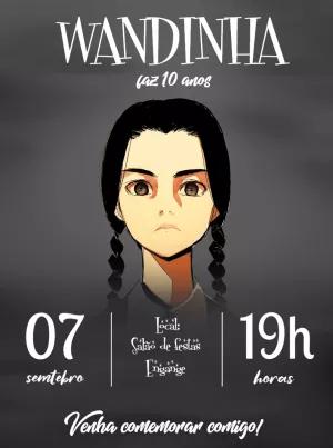 Convite de Aniversário Wandinha Addams para Editar Online