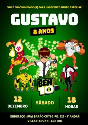 Convite de Aniversário Ben 10 com Aliens para Editar Online
