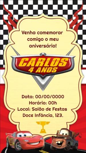 Convite de Aniversário Carros Disney para Editar Online