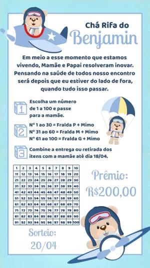 Convite Chá Rifa Ursinho Aviador para Editar Online