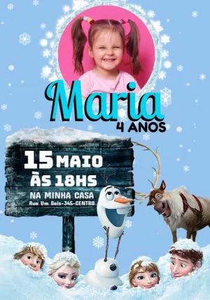 Convite Aniversário Frozen com Foto para Editar Online