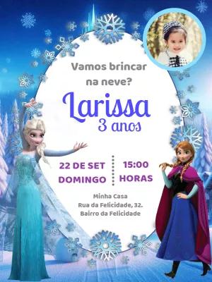Convite Aniversário Frozen com Foto para Editar Online
