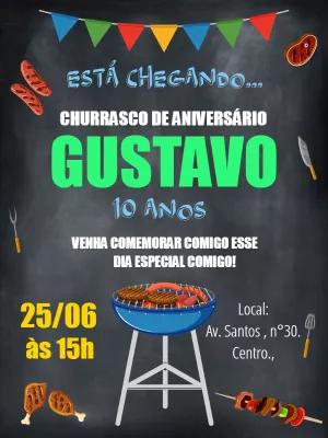 Convite Aniversário Churrasco Chalkboard para Editar Online