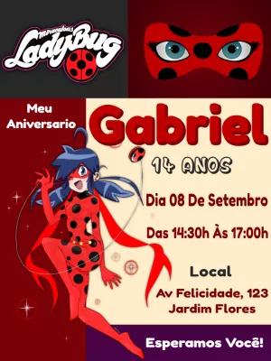 Convite Aniversário Ladybug Miraculous para Editar Online