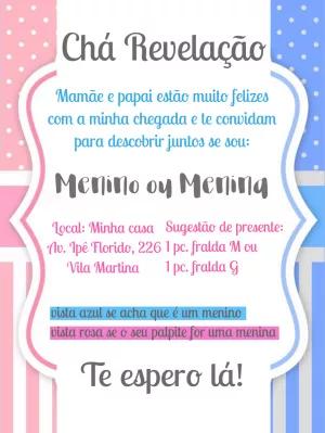 Convite Chá Revelação Rosa e Azul Clássico para Editar Online