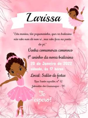 Convite de Aniversário Bailarina Negra para Editar Online