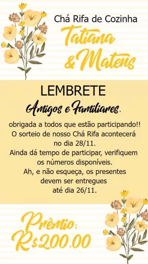Lembrete Chá Rifa de Cozinha Floral para Editar Online