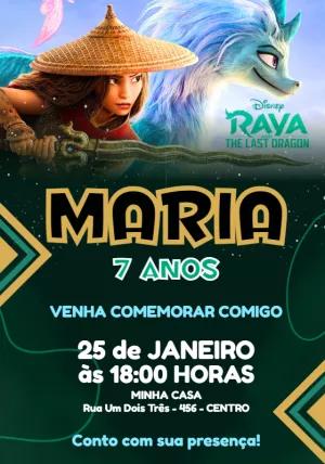 Convite Aniversário Raya e o Último Dragão para Editar