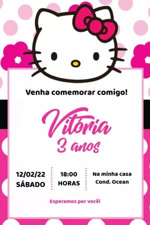 Convite de Aniversário Hello Kitty para Editar Online