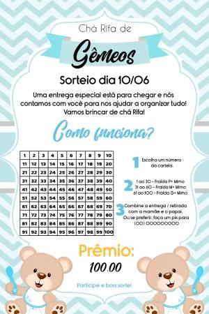 Rifa Chá de Bebê Gêmeos Ursinho Príncipe para Editar Online