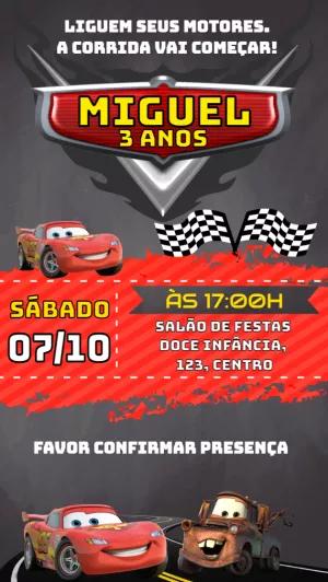 Convite de Aniversário Carros com Relâmpago McQueen para Editar
