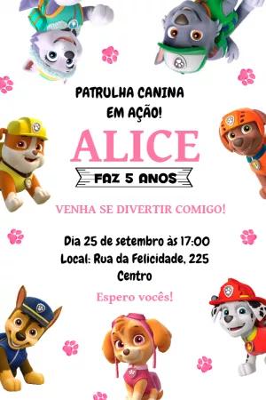 Convite Aniversário Patrulha Canina com a Turma para Editar