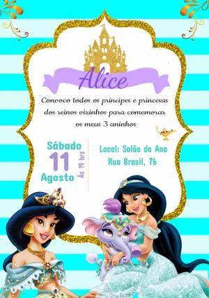Convite Aniversário Princesa Jasmine para Editar Online
