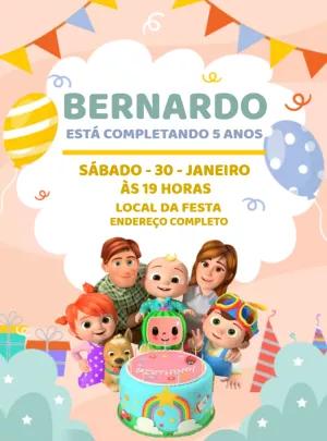 Convite Aniversário Cocomelon com Personagens para Editar