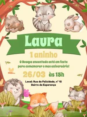 Convite Aniversário Bosque Encantado com Animais para Editar