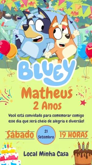 Convite de Aniversário Bluey e Bingo para Editar Online