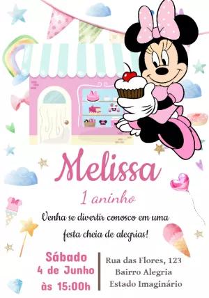Convite Aniversário Minnie Confeiteira para Editar Online