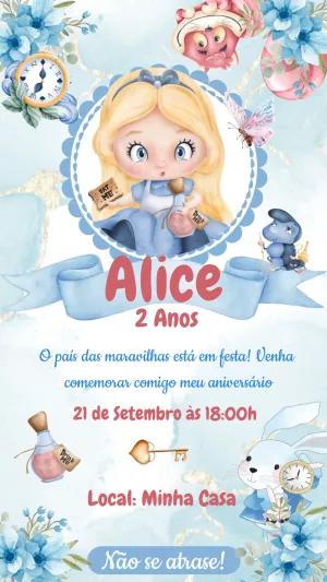 Convite Aniversário Alice no País das Maravilhas para Editar