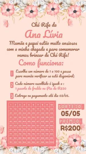 Convite Chá Rifa Floral Delicado para Editar Online
