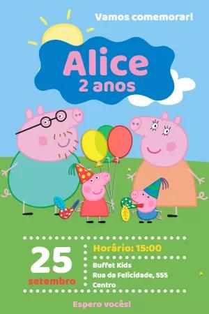 Convite de Aniversário Peppa Pig para Editar Online