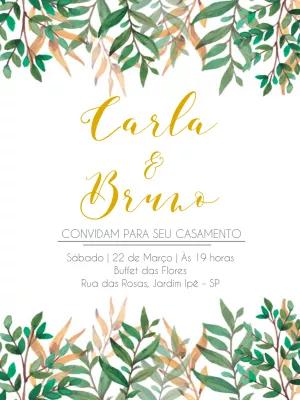 Convite de Casamento Folhagem Verde para Editar Online