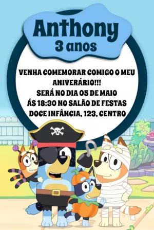 Convite Aniversário Bluey e Bingo Fantasia para Editar Online