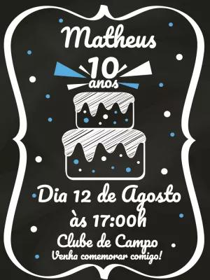 Convite de Aniversário Quadro Negro com Bolo para Editar Online