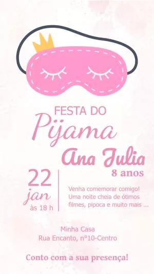 Convite Festa do Pijama Rosa com Coroa para Editar Online