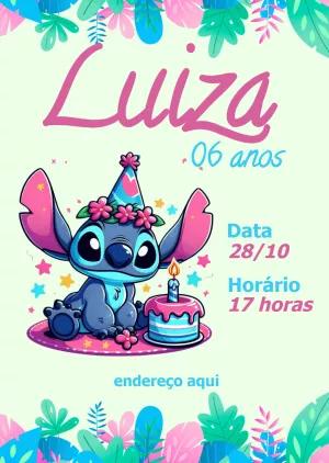 Convite Aniversário Stitch Fofo para Editar Online