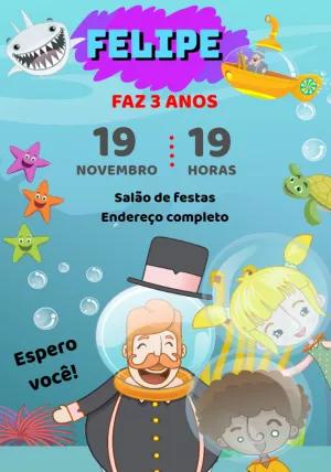 Convite Aniversário Mundo Bita Fundo do Mar para Editar Online