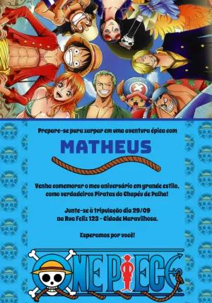 Convite de Aniversário One Piece com Personagens para Editar