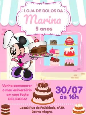 Convite Aniversário Minnie Confeiteira para Editar Online